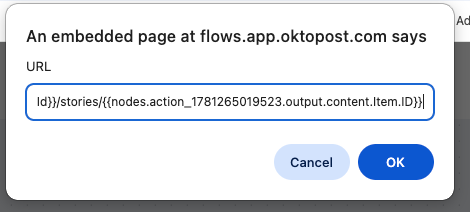 Insert hyperlink dialog in the email editor