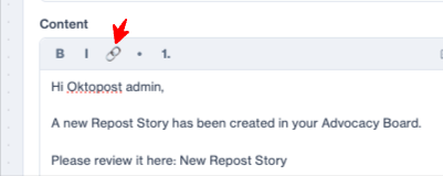 Hyperlink button in the email editor toolbar